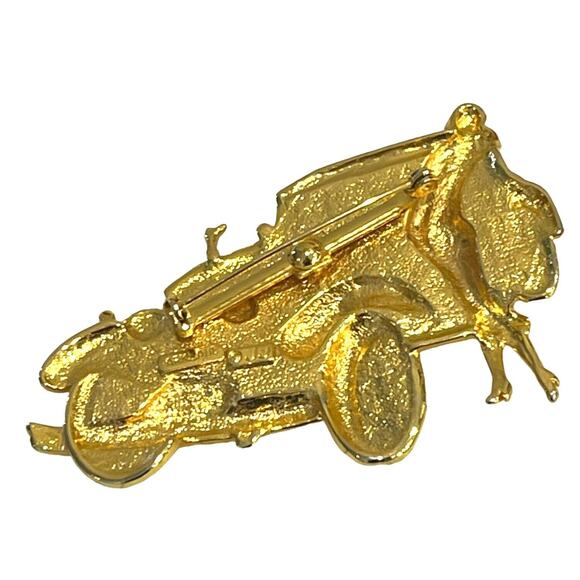 Gold Rolls Royce Brooch Pin 3" Long Designer Signed Parklane JJ Jonette Art Deco - Picture 2 of 7